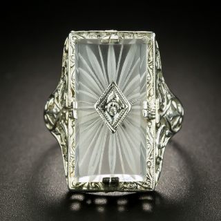 Art Deco Rock Crystal Quartz and Diamond Ring - 2