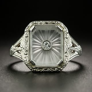 Art Deco Rock Crystal Quartz and Diamond Ring - 2