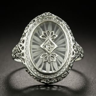 Art Deco Rock Crystal Quartz and Diamond Ring - 2