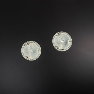 Art Deco Rock Crystal Quartz and Diamond Stud Earrings - 2