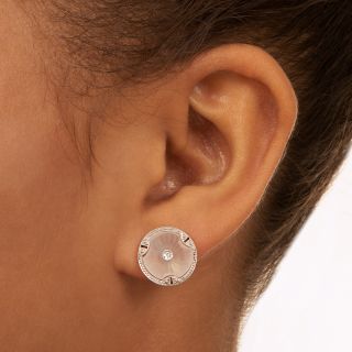 Art Deco Rock Crystal Quartz and Diamond Stud Earrings