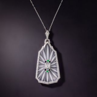 Art Deco Rock Crystal Quartz, Diamond and Onyx Lavalier by Krementz - 0