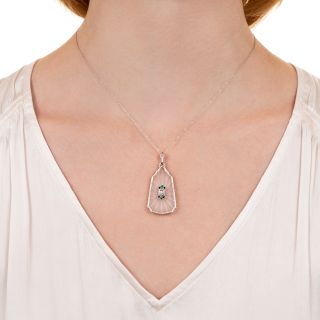 Art Deco Rock Crystal Quartz, Diamond and Onyx Lavalier by Krementz