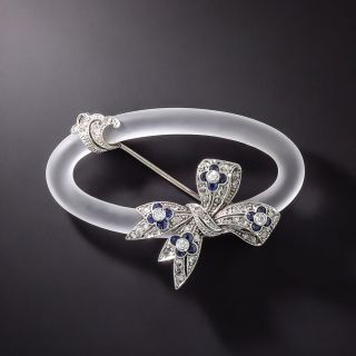 Art Deco Rock Crystal, Sapphire and Diamond Bow Brooch - 2