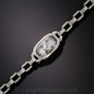 Art Deco Rock Quartz Crystal and Diamond Bracelet by Krementz
