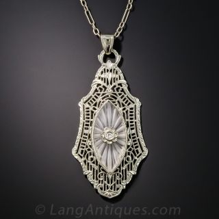 Art Deco Rock Quartz Crystal Pendant Necklace