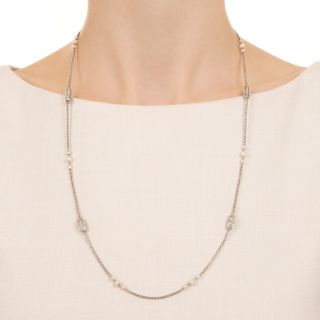 Art Deco Rose-Cut Diamond and Natural Pearl Necklace