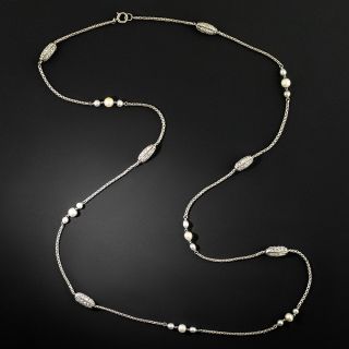 Art Deco Rose-Cut Diamond and Natural Pearl Necklace - 2