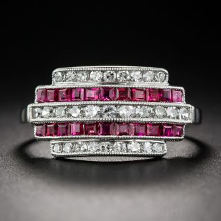 Art Deco Ruby and Diamond Band Ring - 1