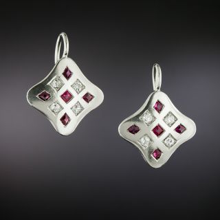 Art Deco Ruby and Diamond Earrings  - 2