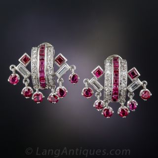 Art Deco Ruby and Diamond Earrings - 1