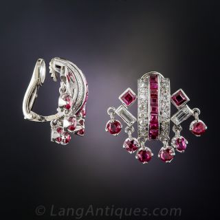 Art Deco Ruby and Diamond Earrings