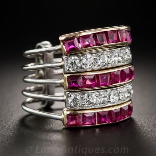 Art Deco Ruby and Diamond Five-Band Ring