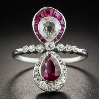 Art Deco Ruby and Diamond Toi et Moi Ring