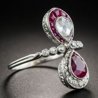 Art Deco Ruby and Diamond Toi et Moi Ring
