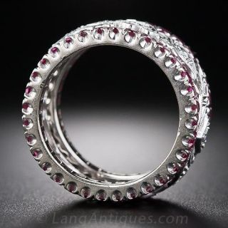 Art Deco Ruby and Diamond Wedding Band - Size 5 1/4