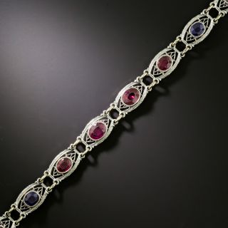 Art Deco Ruby and Sapphire Filigree Bracelet by Krementz - 2