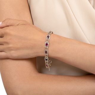 Art Deco Ruby and Sapphire Filigree Bracelet by Krementz