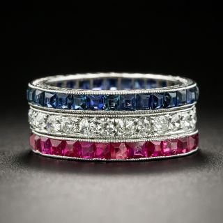 Art Deco Ruby, Sapphire and Diamond Eternity Band Set -  Size 3 - 2