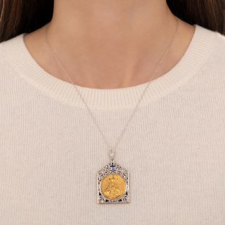 Art Deco Sacred Heart Medallion Pendant Necklace 