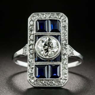 Art Deco Sapphire and .65 Carat Diamond Dinner Ring  - 2