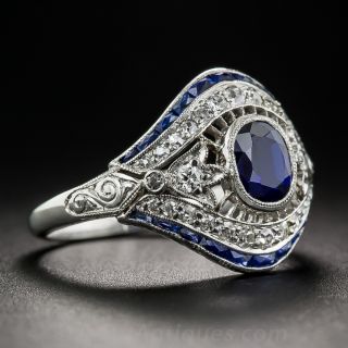 Art Deco Sapphire and Diamond Cigar Band Ring