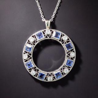 Art Deco Sapphire and Diamond Circle Pendant - 4