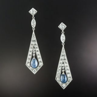 Art Deco Sapphire and Diamond Dangle Earrings - 2