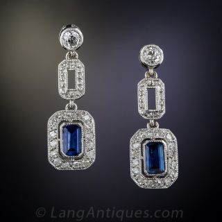 Art Deco Sapphire and Diamond Dangle Earrings
