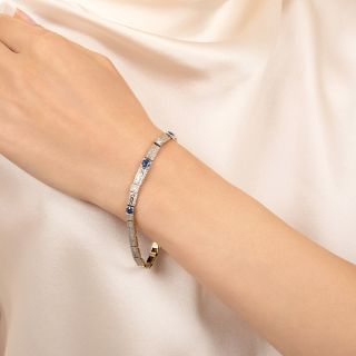Art Deco Sapphire and Diamond Engraved Line Bracelet
