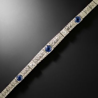 Art Deco Sapphire and Diamond Engraved Line Bracelet - 3