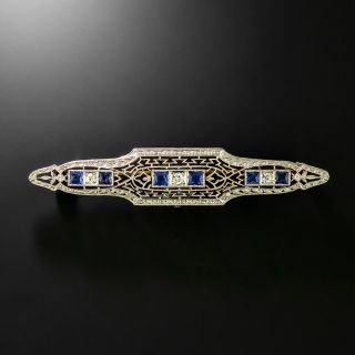 Art Deco Sapphire and Diamond Filigree Brooch - 2