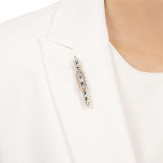 Art Deco Sapphire and Diamond Filigree Brooch