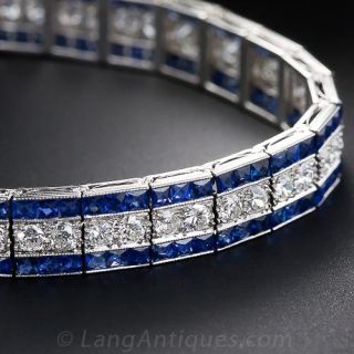 Art Deco Sapphire and Diamond Line Bracelet