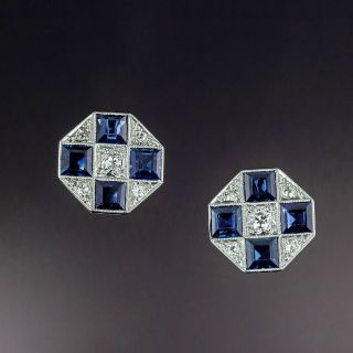 Art Deco Sapphire and Diamond Octagonal Earrings - 5