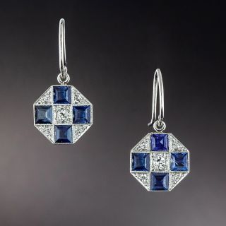 Art Deco Sapphire and Diamond Octagonal Earrings - 1