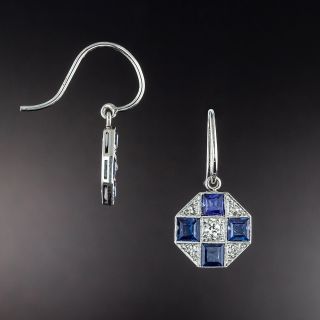 Art Deco Sapphire and Diamond Octagonal Earrings