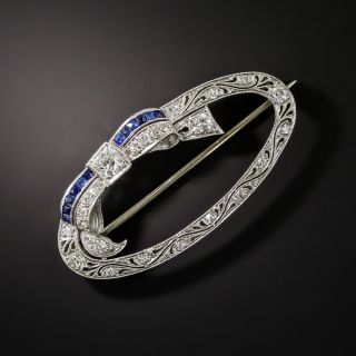 Art Deco Sapphire and Diamond Oval Wreath Brooch - 2