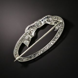 Art Deco Sapphire and Diamond Oval Wreath Brooch