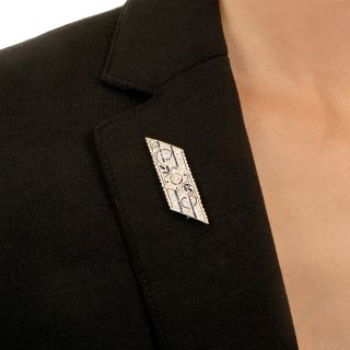 Art Deco Sapphire* and Diamond Parallelogram Brooch