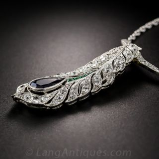 Art Deco Sapphire and Diamond Peacock Plume Necklace