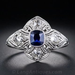Art Deco Sapphire and Diamond Ring in Platinum