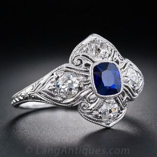 Art Deco Sapphire and Diamond Ring in Platinum