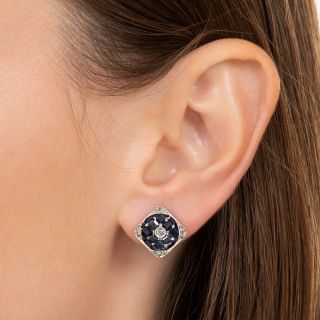 Art Deco Sapphire and Diamond Stud Earrings