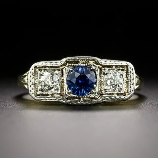 Art Deco Sapphire and Diamond Three-Stone Ring - 3