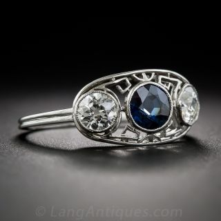 Art Deco Sapphire and Diamond Three-Stone Ring