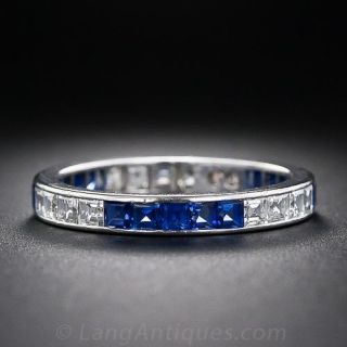 Art Deco Sapphire and Diamond Wedding Band - Size 8 1/2