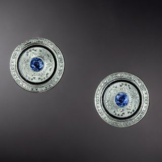 Art Deco Sapphire and Enamel Earrings - 1