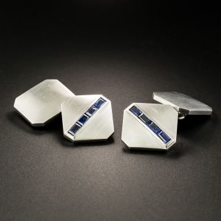Art Deco Platinum Sapphire Cuff Links by J. Milhening - 3