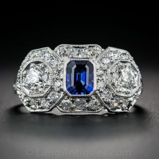 Art Deco Sapphire, Diamond and Platinum Ring